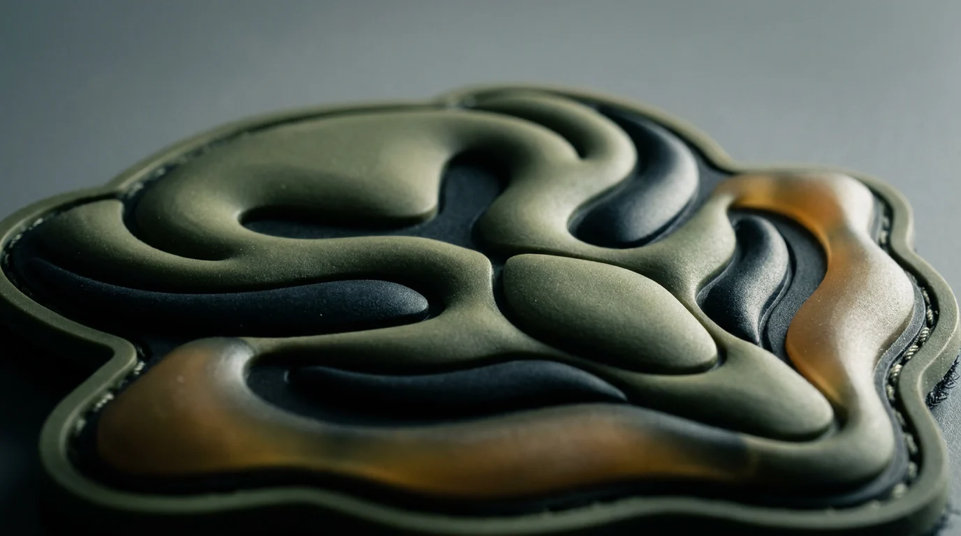 3D PVC patch with sculpted rounded relief