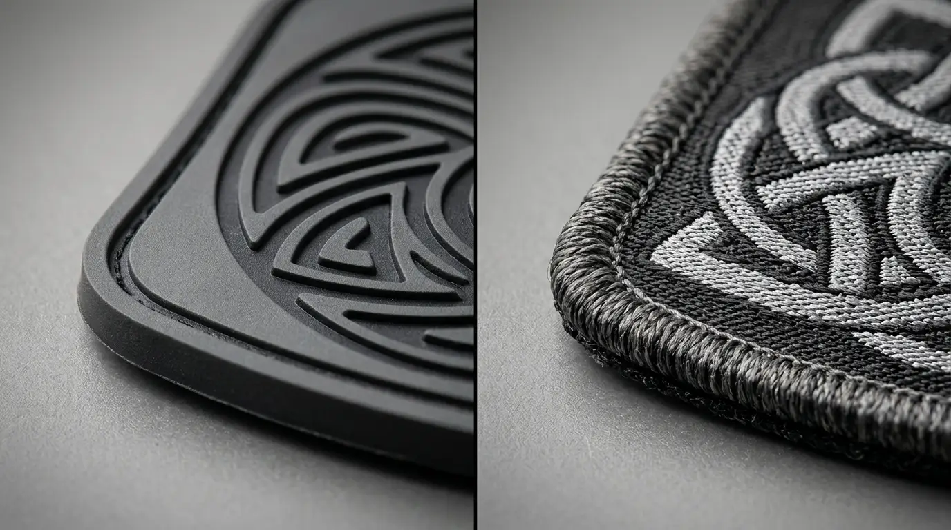 Close-up comparison of a sealed PVC die-cut edge beside a stitched merrow border