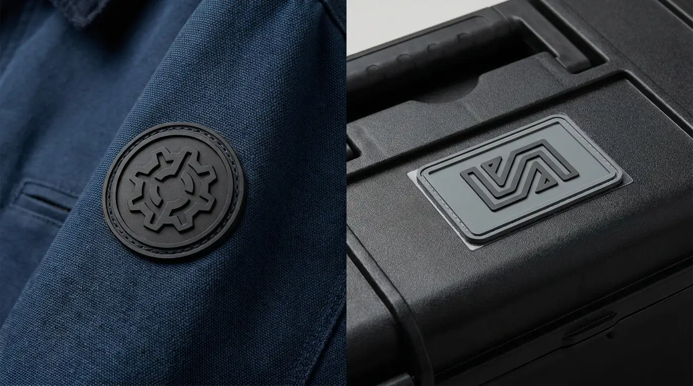 Comparison of a stitched PVC patch on fabric and adhesive PVC patch on a hard surface