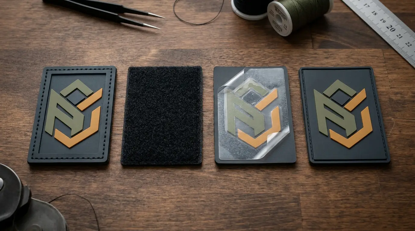 Comparison of sew-on, hook-and-loop, adhesive and plain PVC patch backings