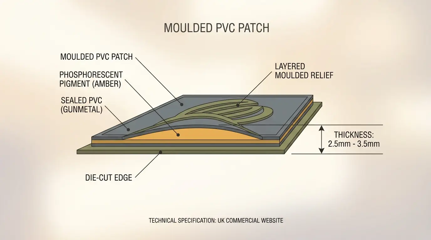 Cross-section specification illustration of phosphorescent PVC patch material