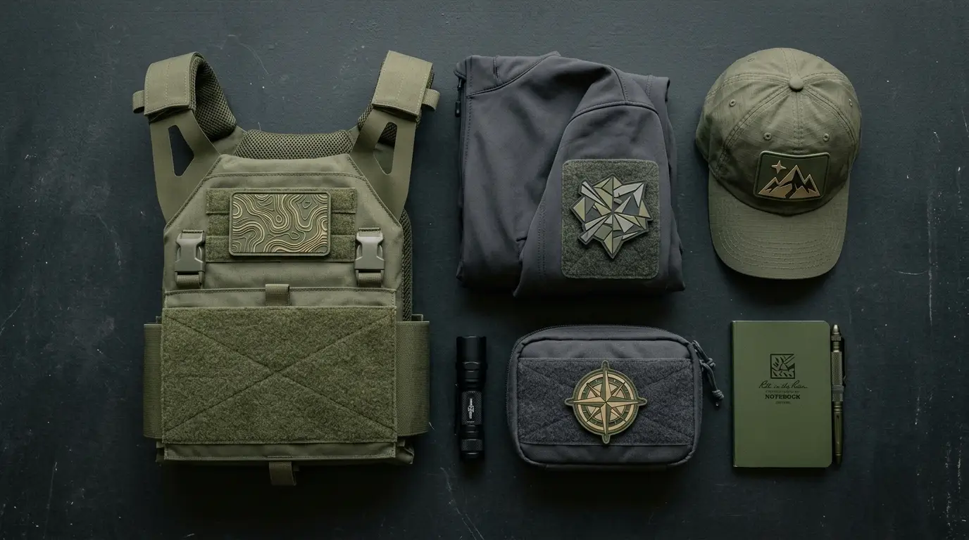 Custom morale PVC patches across tactical and everyday-carry gear