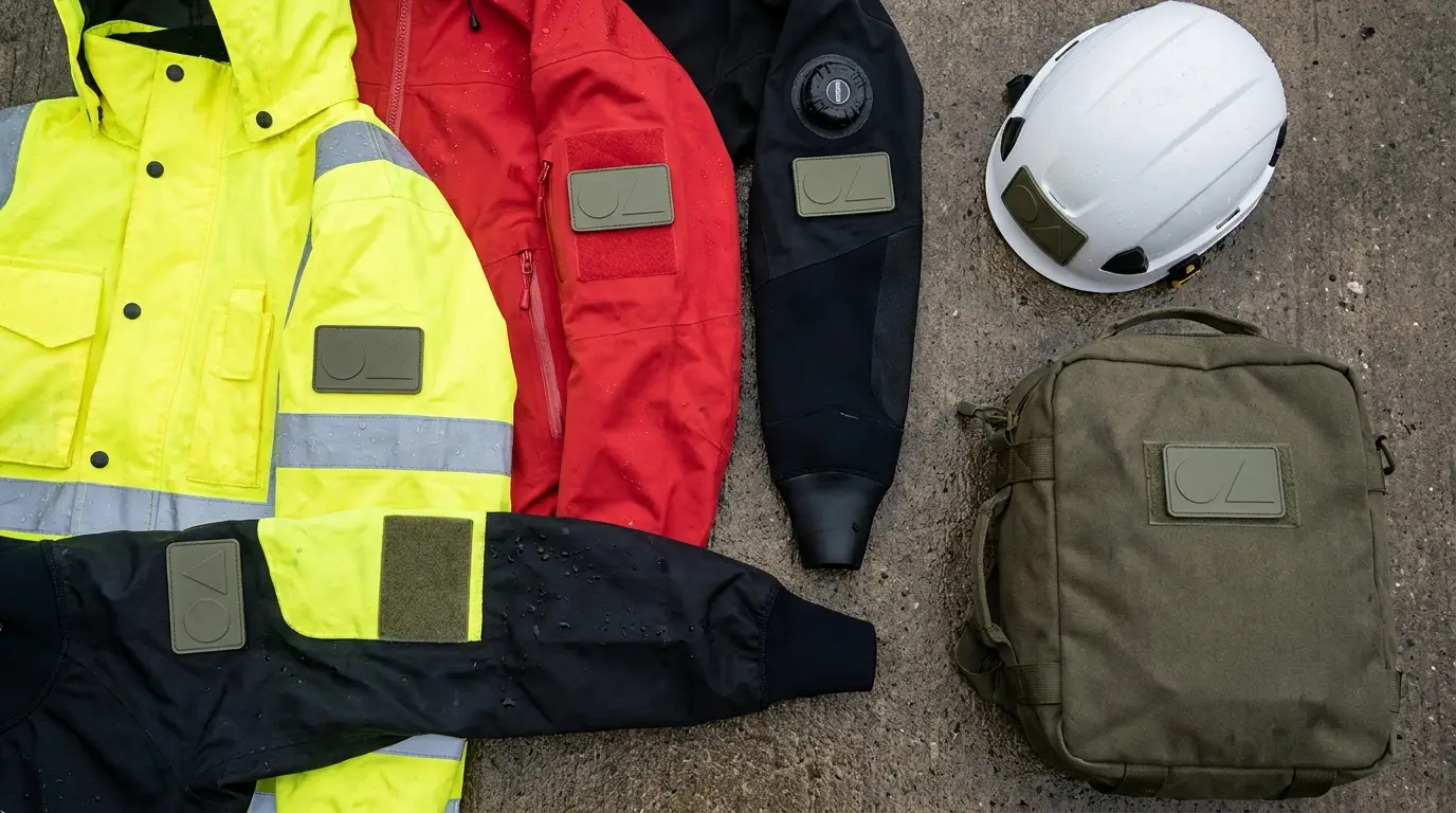 Emergency and rescue equipment with blank moulded PVC patch panels