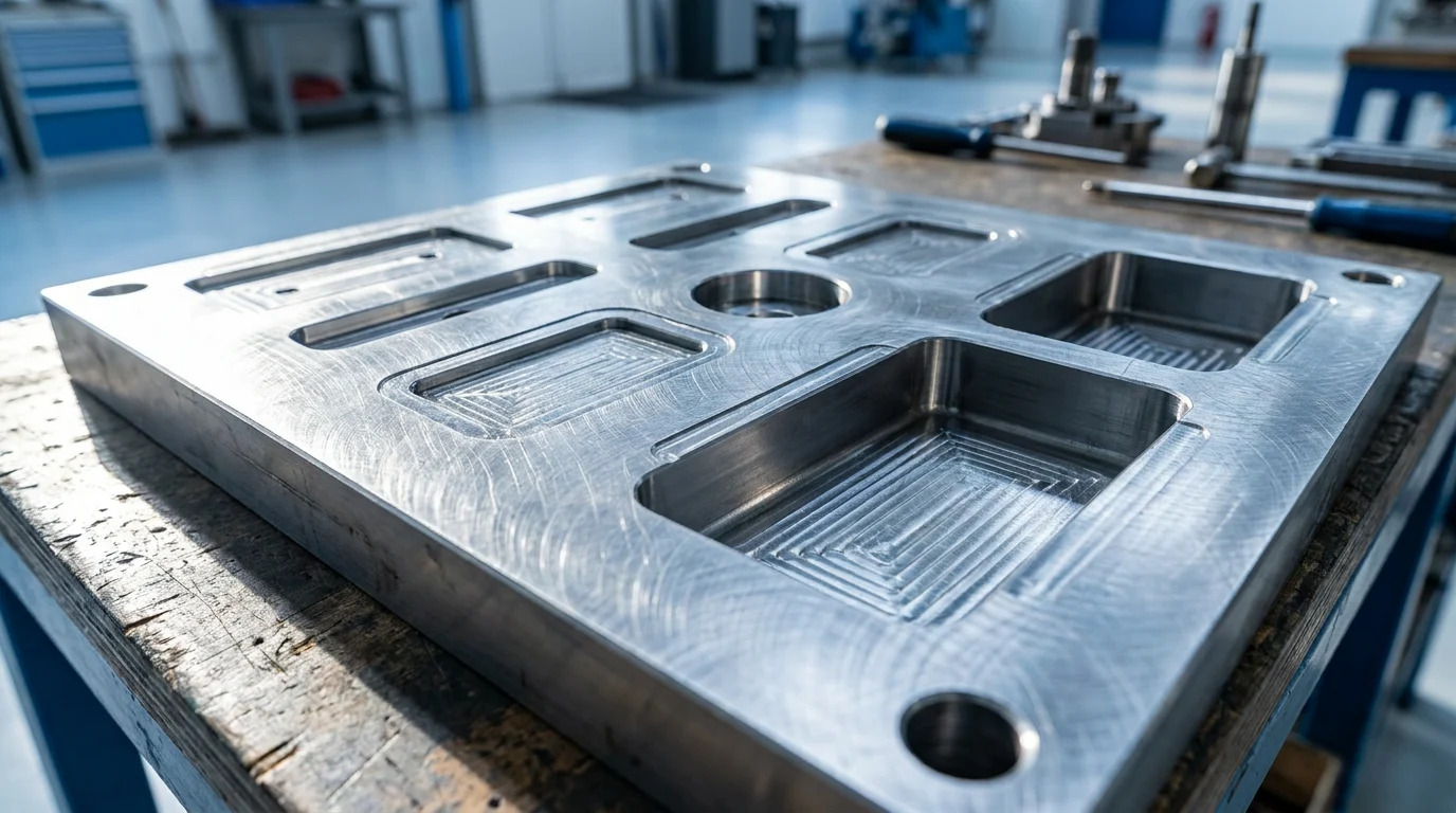 Engraved metal mould used to produce custom PVC patches