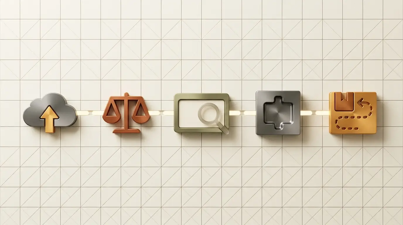 Five-stage ordering process from artwork through production to delivery