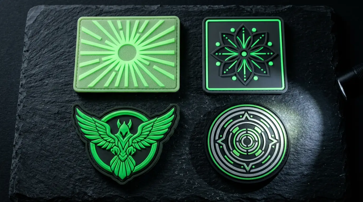 Four glow-in-the-dark PVC patch construction types