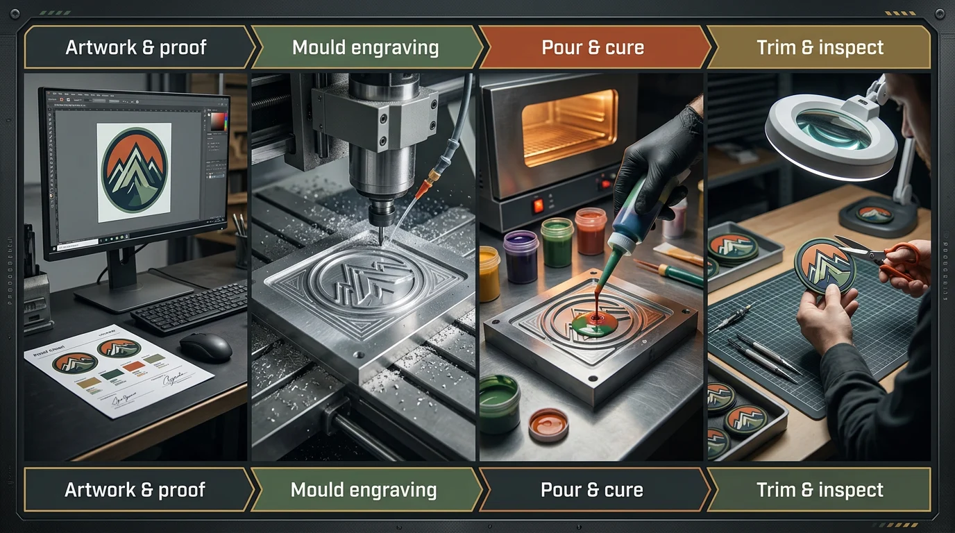 Four-stage production process for a 2D PVC patch