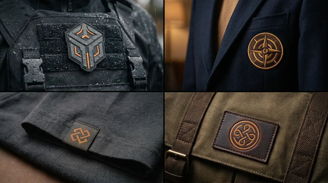 Four use cases comparing PVC, embroidered, woven and leather patches