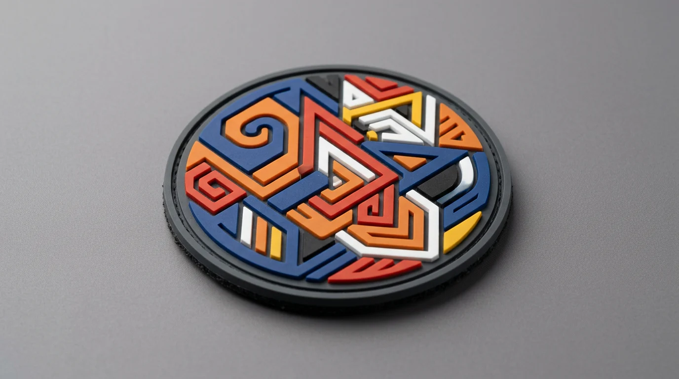 Macro view of a 2D PVC patch showing flat-topped raised layers