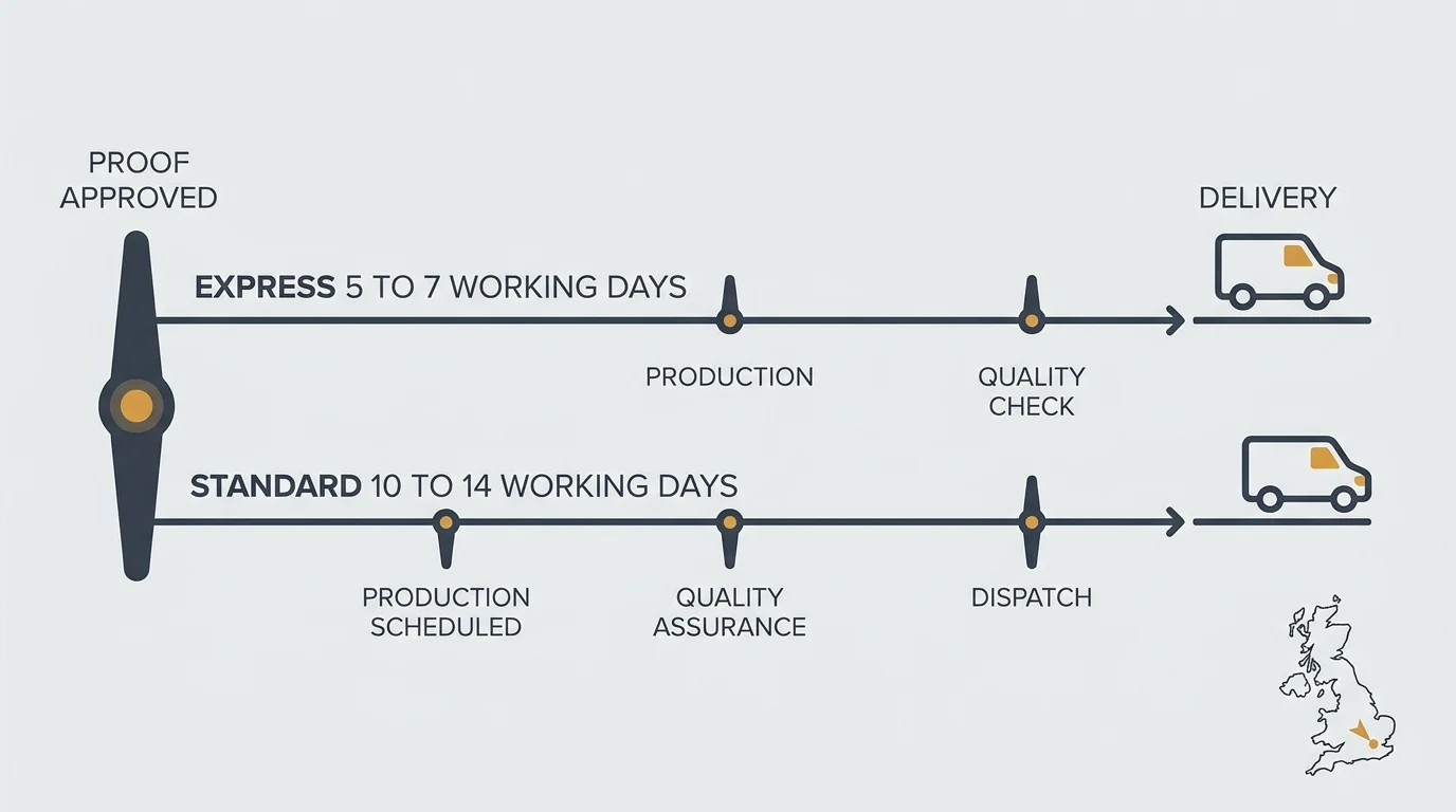 Production turnaround and UK delivery timeline for PVC patches