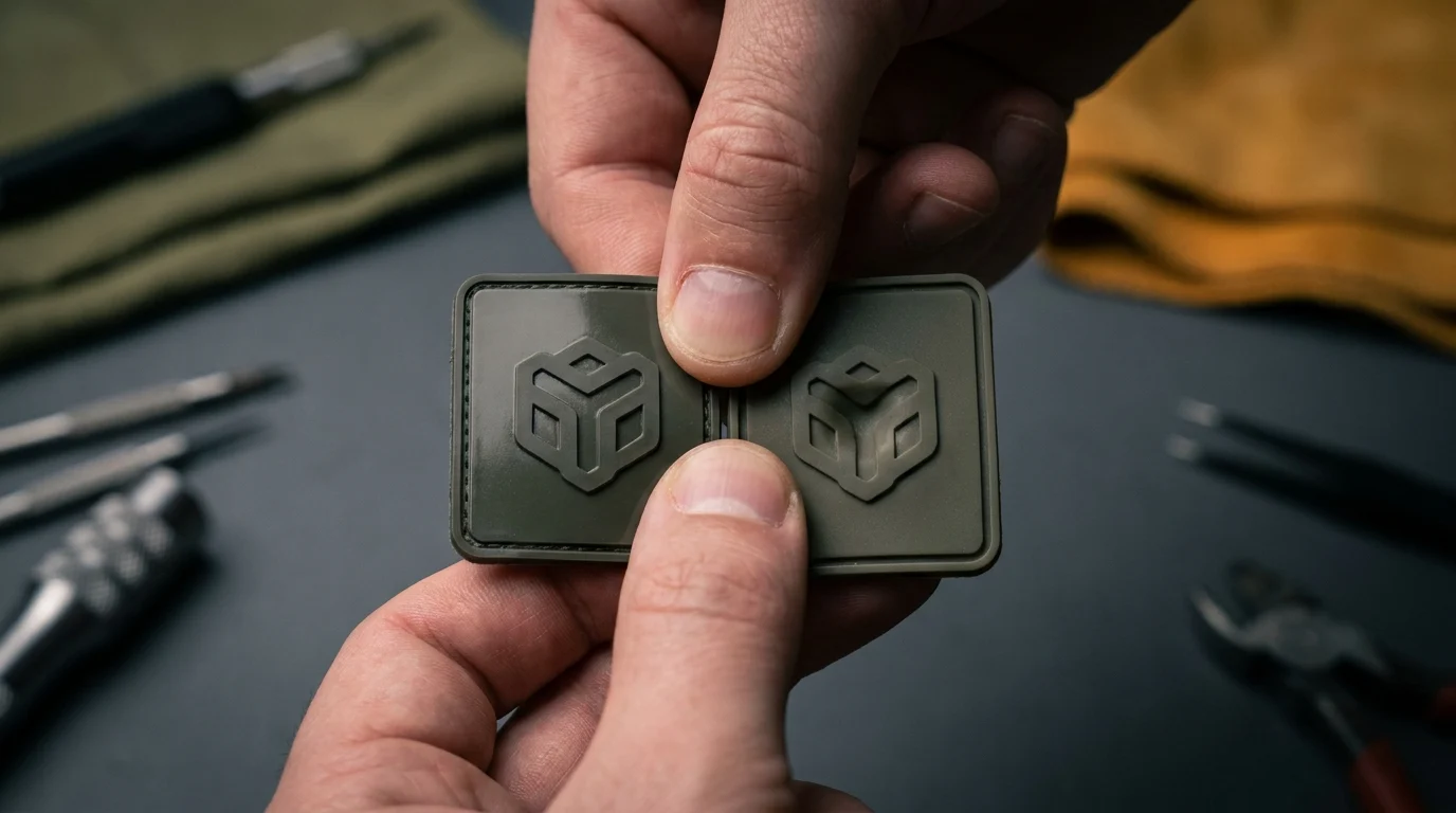 PVC and silicone patches pressed to compare flexibility