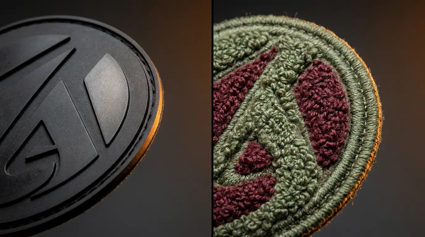 PVC patch compared with a fuzzy chenille patch