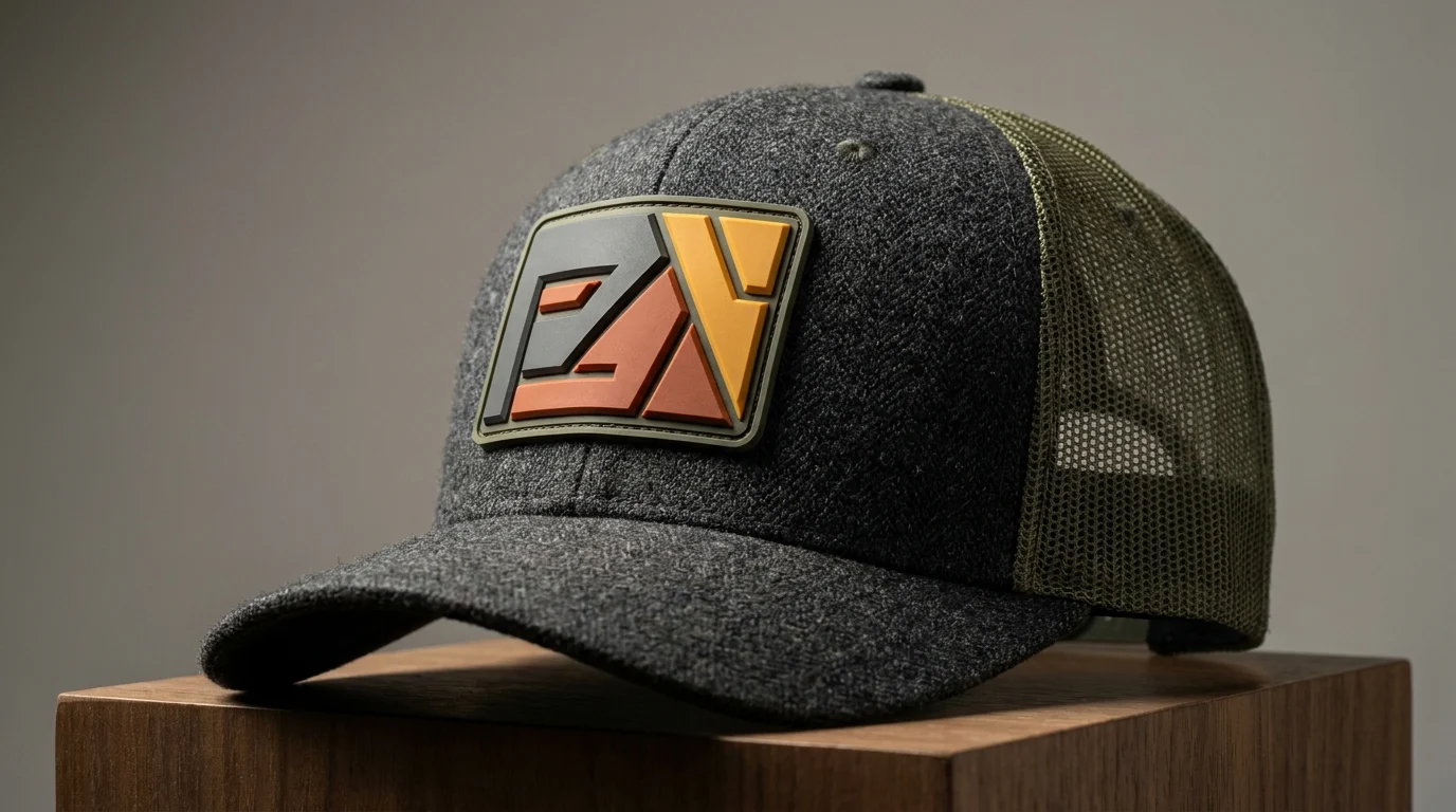 Raised 3D PVC patch mounted on a premium trucker cap