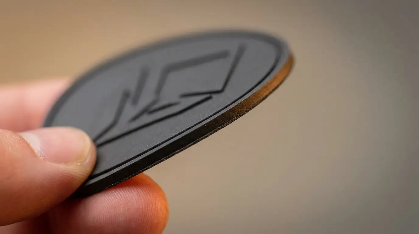 Reverse of a moulded PVC patch before backing is applied