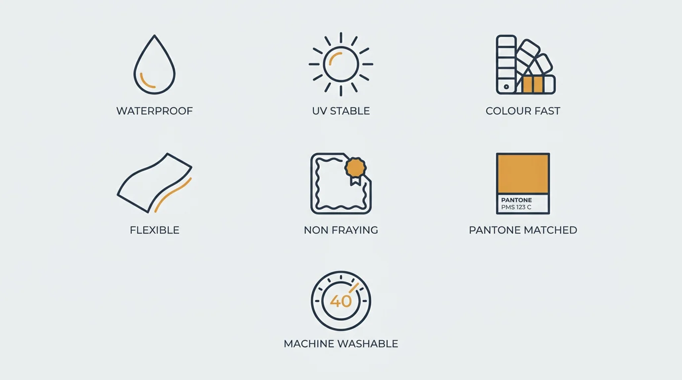 Seven benefits of PVC patches shown as an icon set