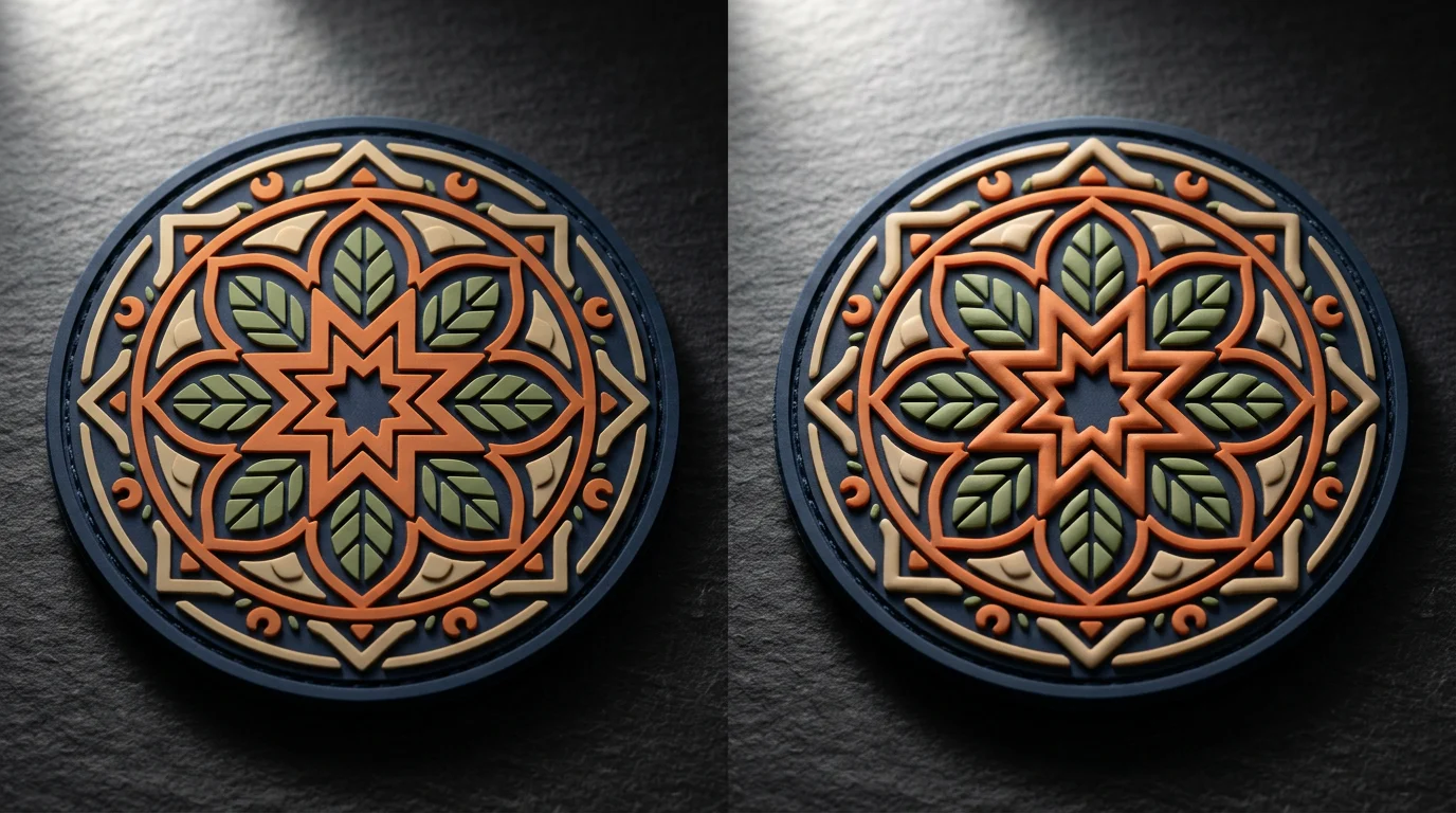 Side-by-side comparison of flat 2D and sculpted 3D PVC patches