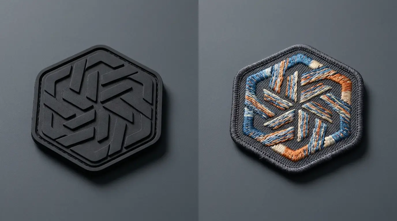 Side-by-side comparison of moulded PVC and embroidered patches