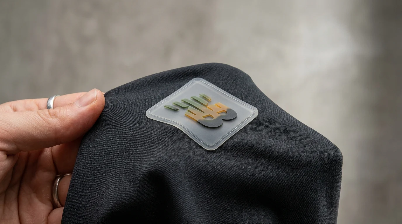 Silicone patch bonded to stretch activewear fabric
