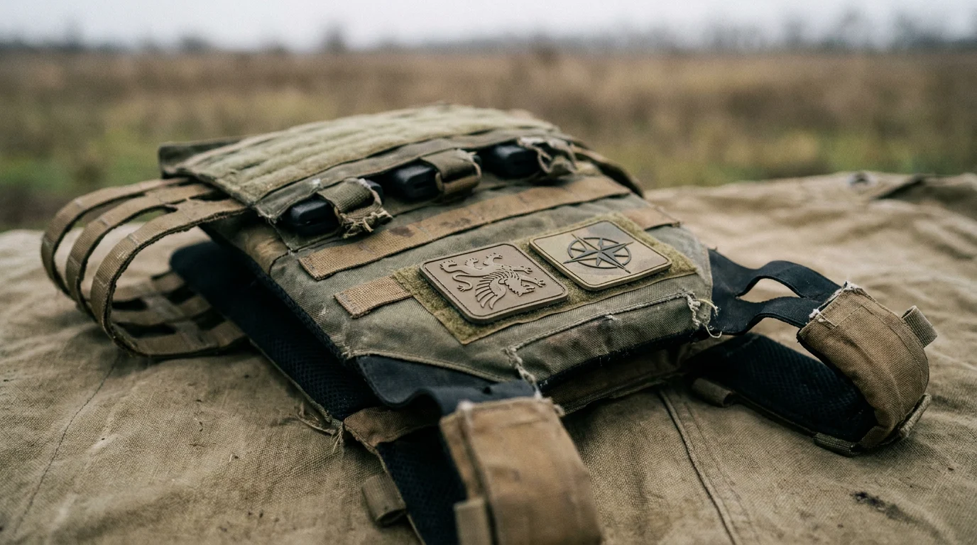 Subdued PVC morale patches on a tactical plate carrier