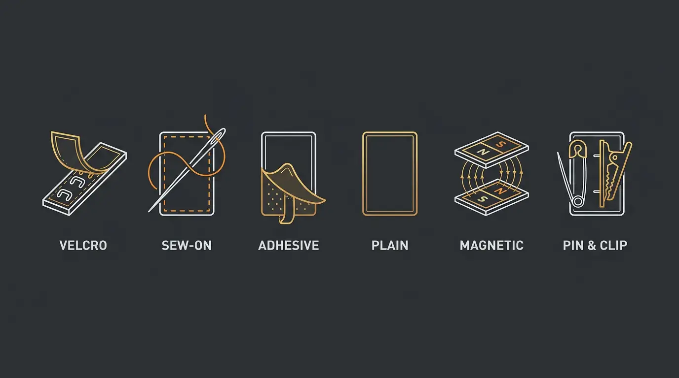 Technical icon comparison of six PVC patch backing types