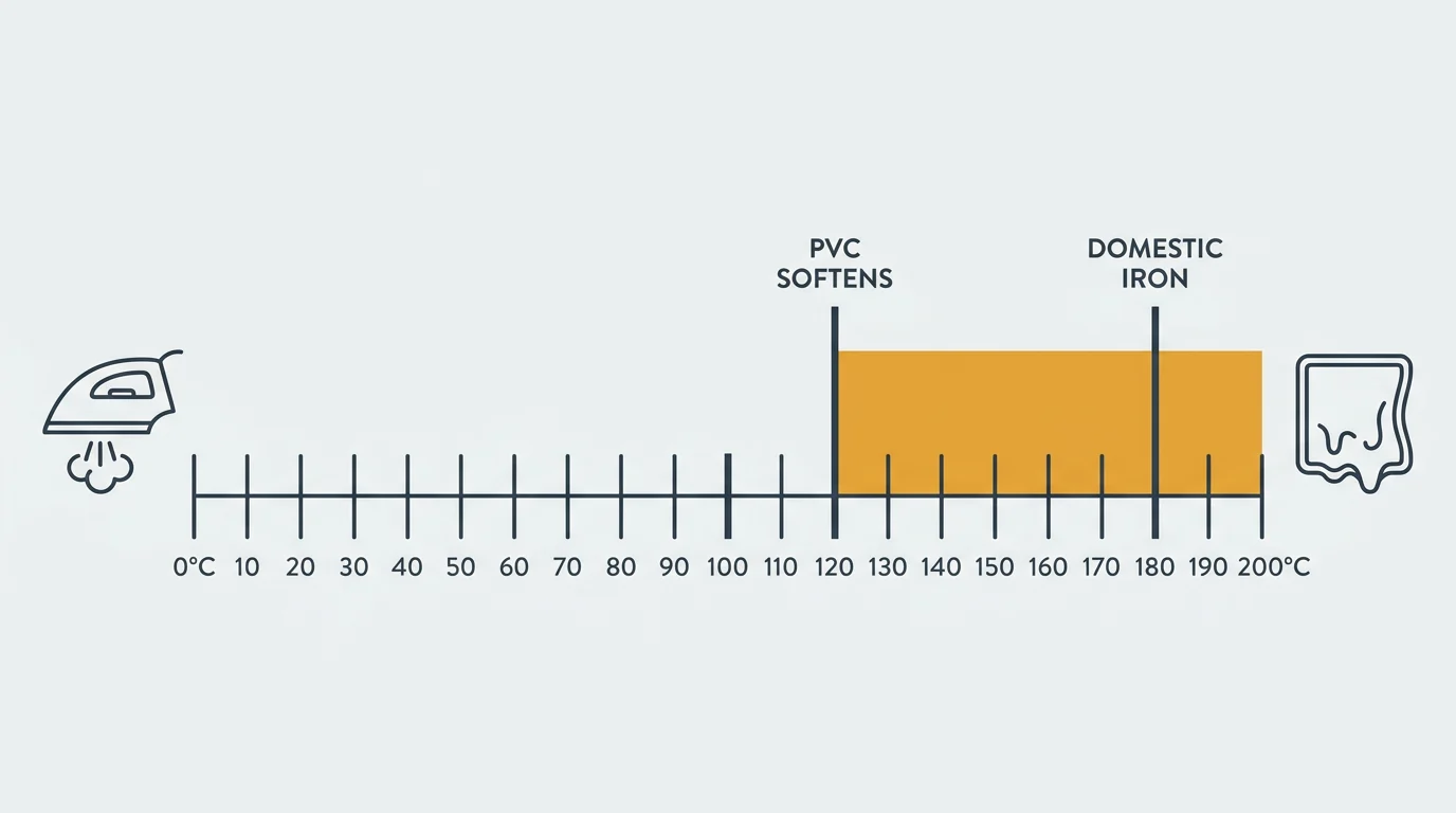 Temperature diagram explaining why PVC patches cannot be ironed on
